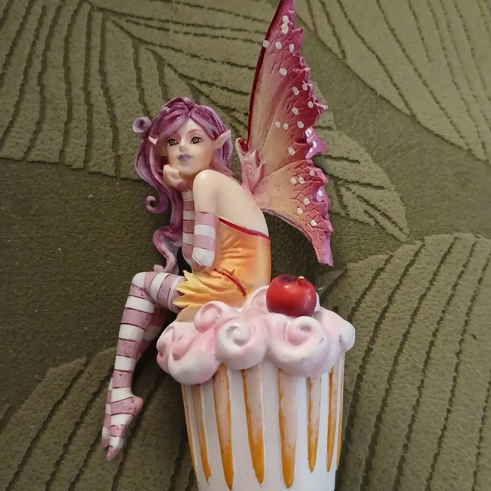 Amy Brown Fairy PACIFIC GIFTWARE Cherry Cupcake  Pink Hanging Tree Ornament EUC